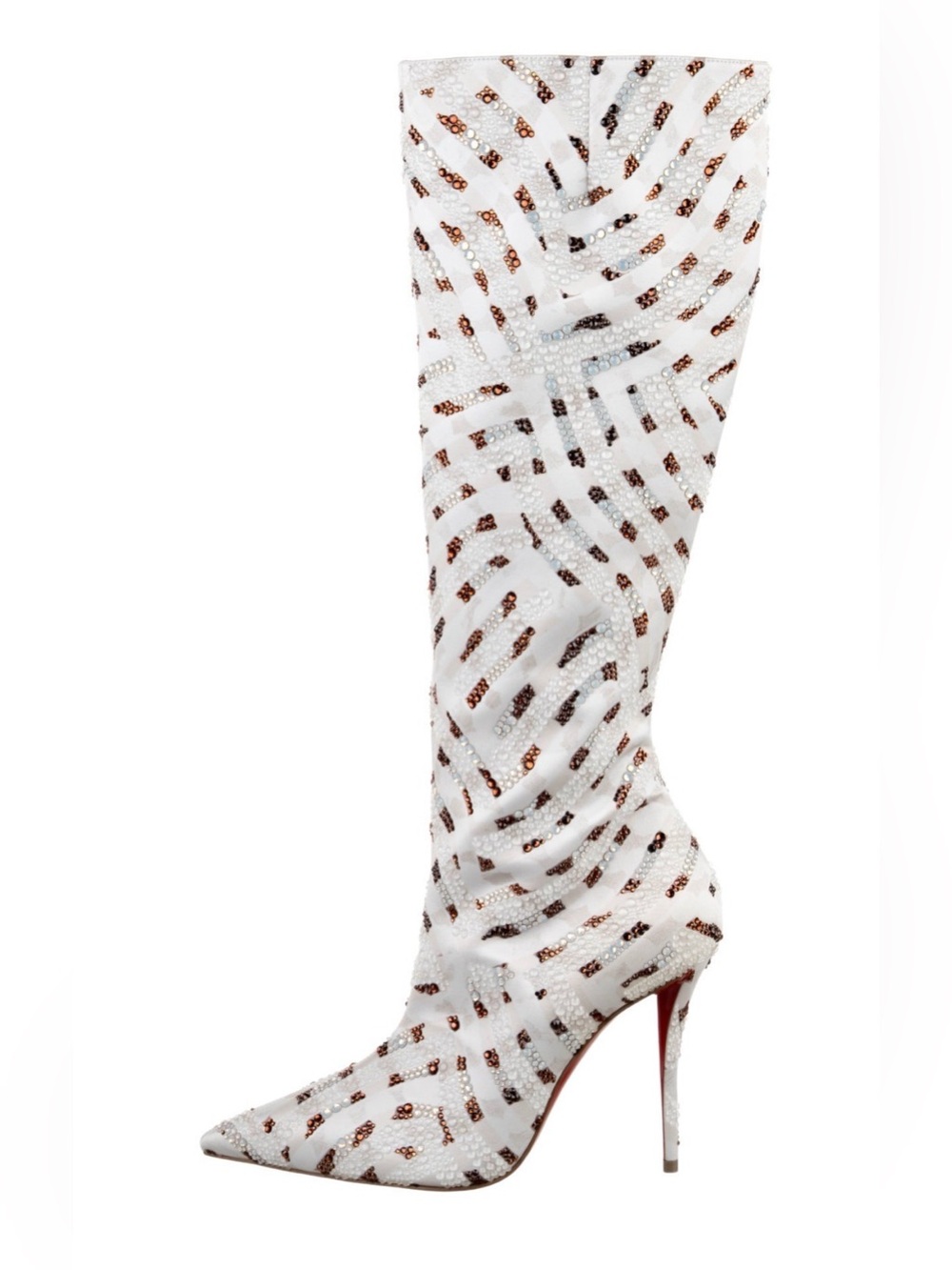 Christian Louboutin Miss Z Gaagal Strass white Crystal Knee High Boots 38.5 Red